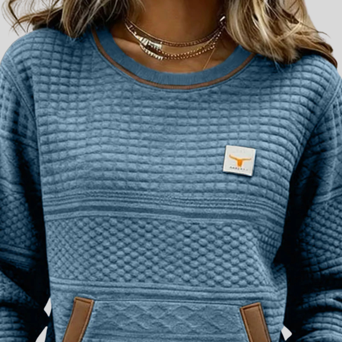 ELIZA & MAREN | TEXTURED CREW NECK SWEATSHIRT FOR WOMEN