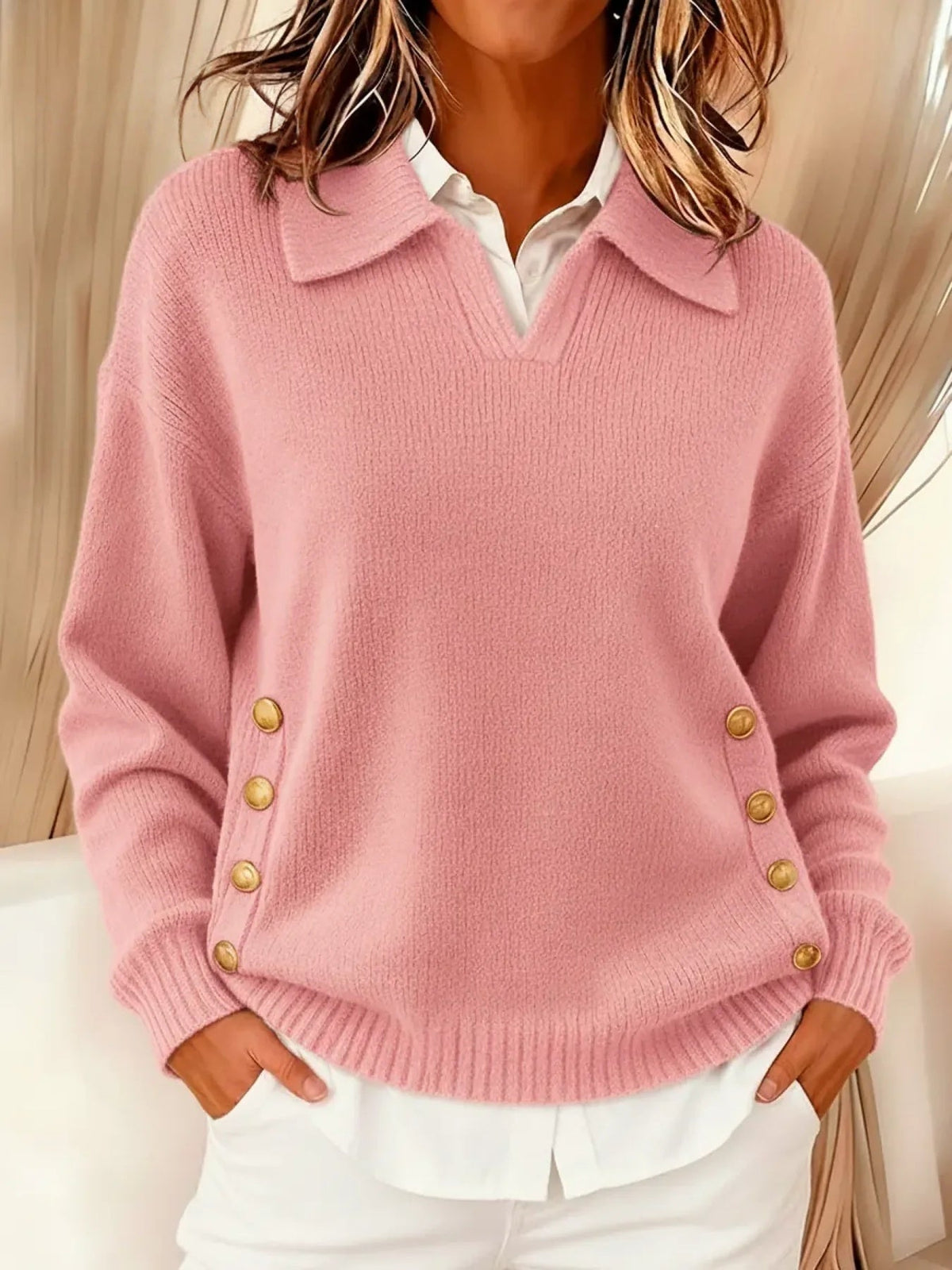 ELIZA & MAREN | POLO NECK BUTTON SWEATER FOR WOMEN