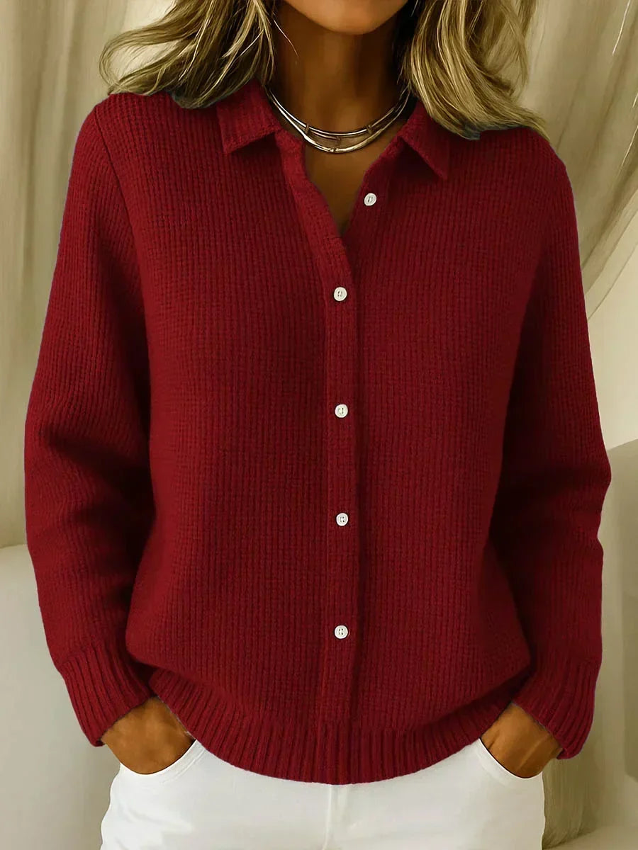 ELIZA & MAREN | COLLARED TEXTURED KNIT CARDIGAN FOR WOMEN