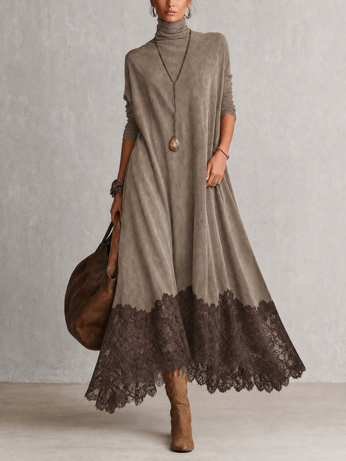 ELIZA & MAREN | SUEDE-EFFECT LACE MAXI DRESS FOR WOMEN