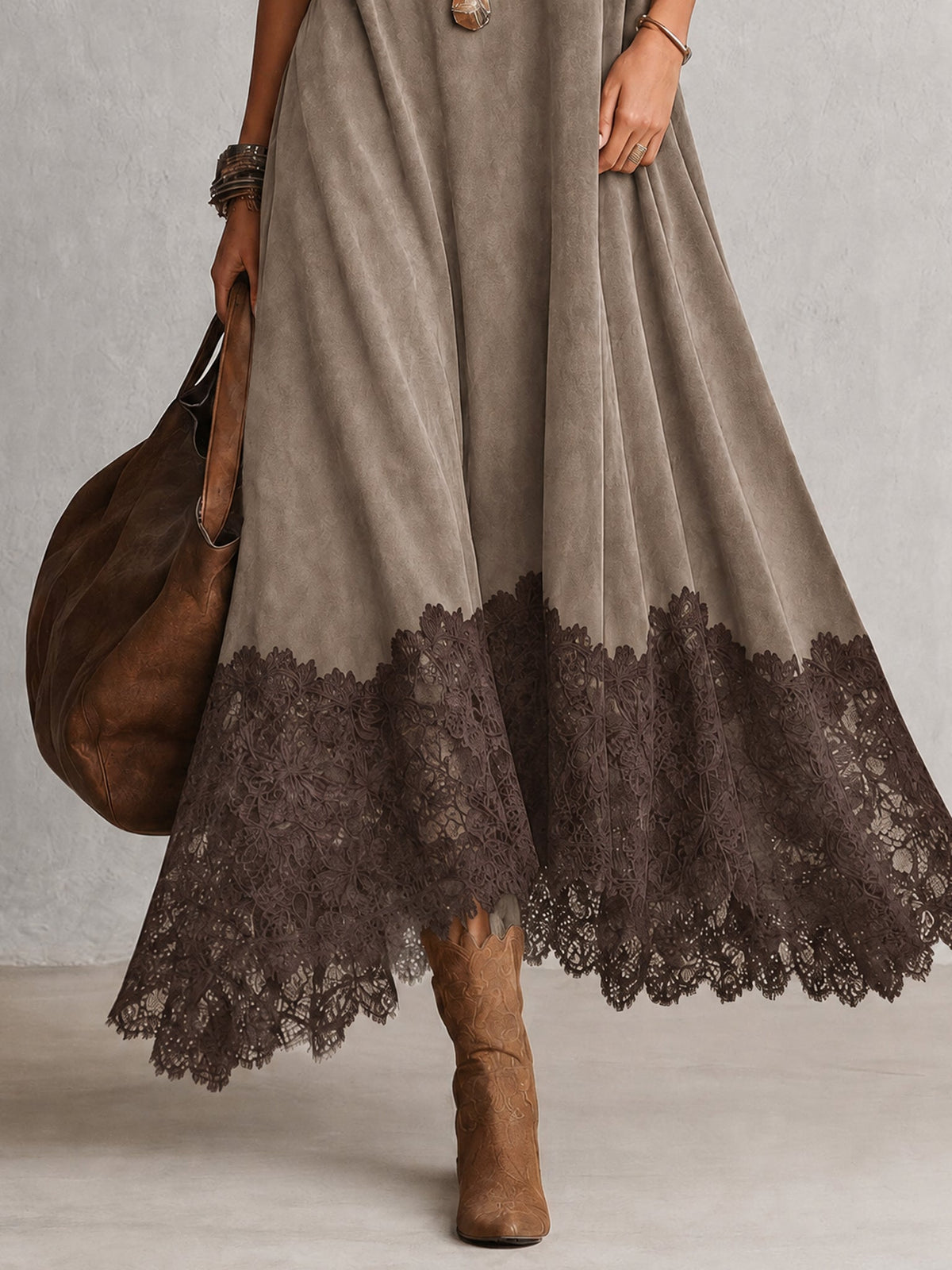 ELIZA & MAREN | SUEDE-EFFECT LACE MAXI DRESS FOR WOMEN