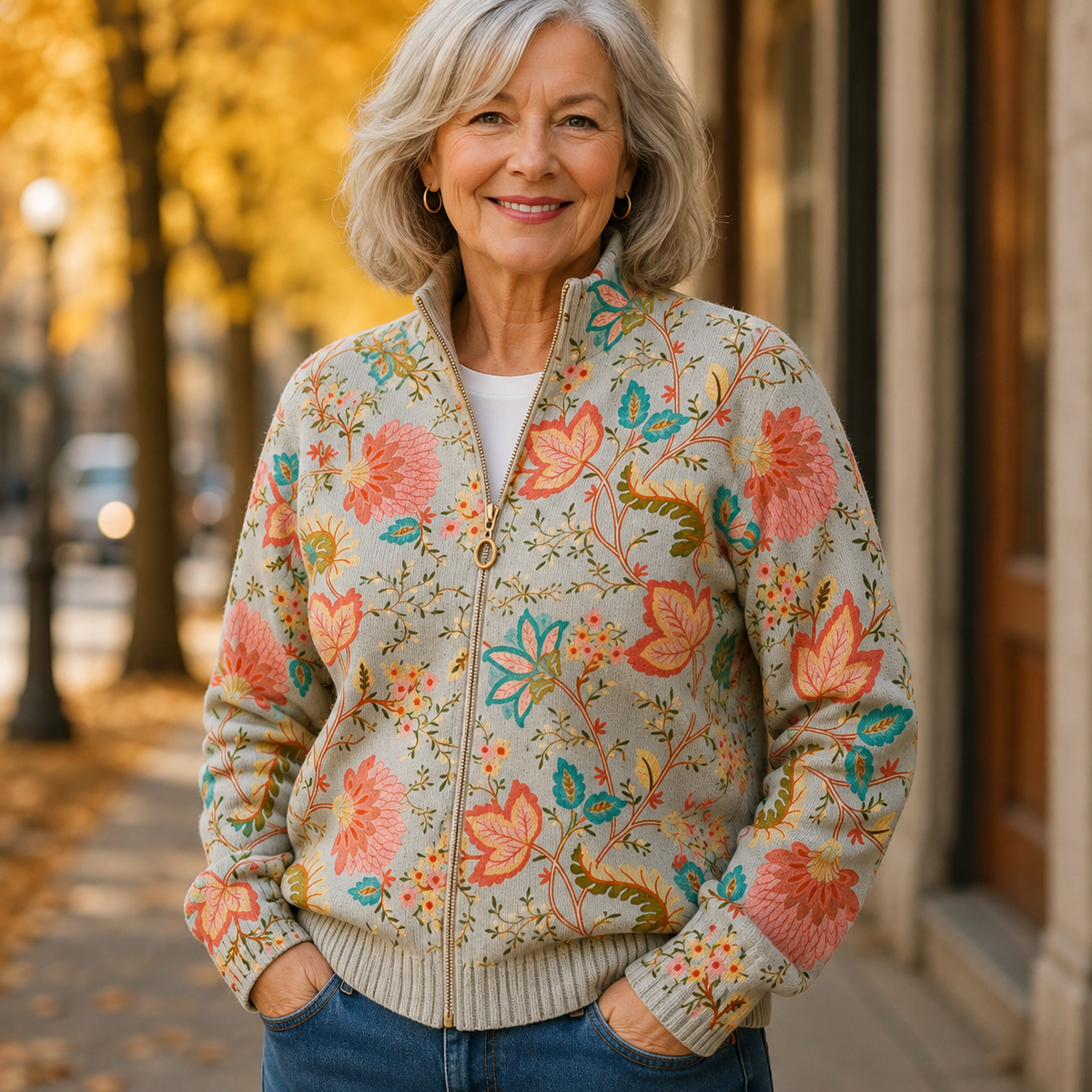ELIZA & MAREN | GARDEN FLORAL ZIP CARDIGAN FOR WOMEN