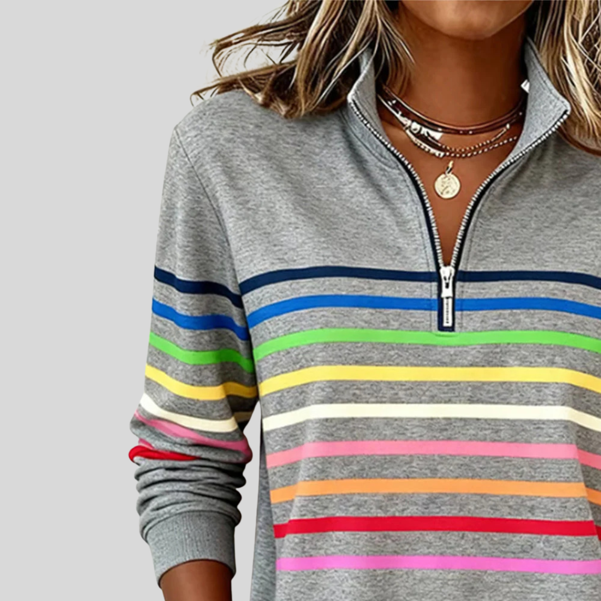 ELIZA & MAREN | STRIPED QUARTER-ZIP SWEATSHIRT FOR WOMEN