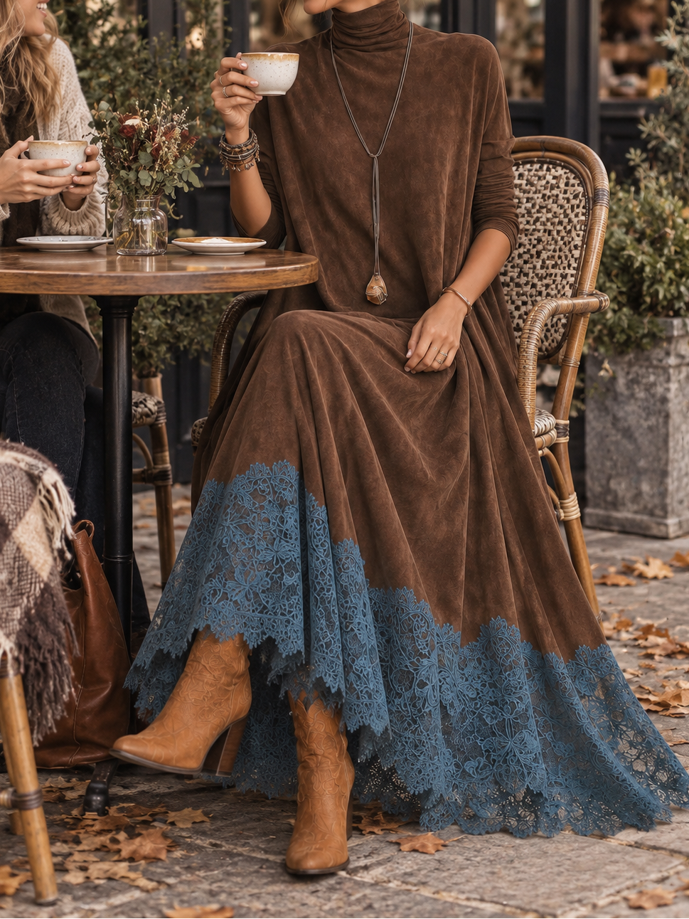 ELIZA & MAREN | SUEDE-EFFECT LACE MAXI DRESS FOR WOMEN