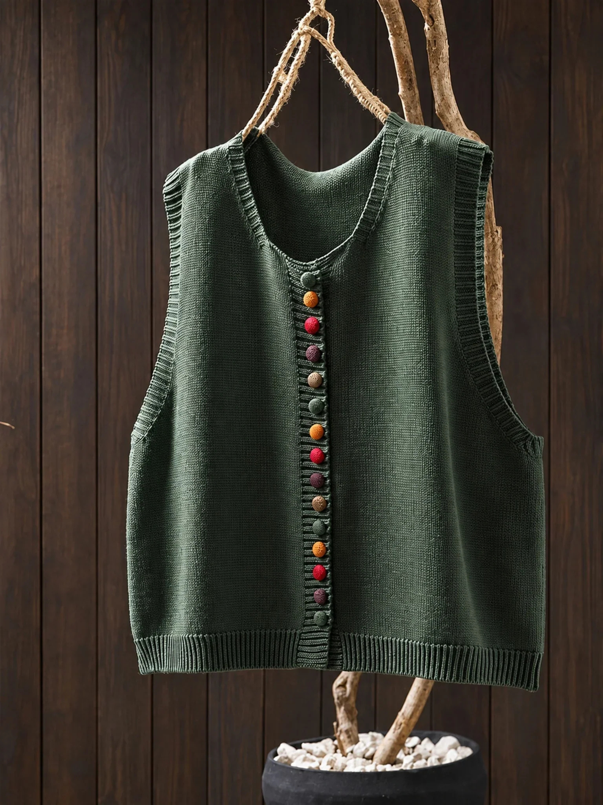 ELIZA & MAREN | COLORFUL BUTTON KNIT VEST FOR WOMEN