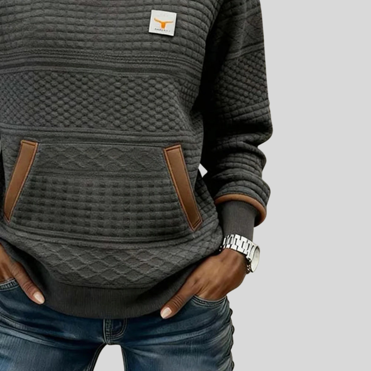 ELIZA & MAREN | TEXTURED CREW NECK SWEATSHIRT FOR WOMEN