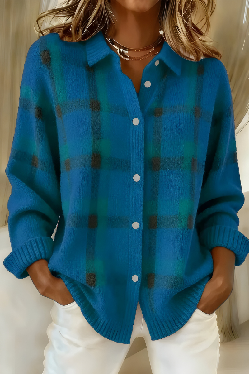 ELIZA & MAREN | CHECKERED KNIT CARDIGAN FOR WOMEN