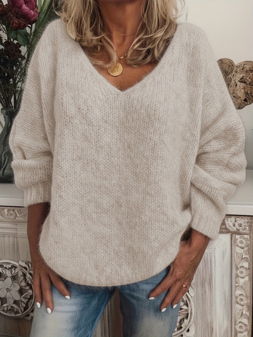 ELIZA & MAREN | CHUNKY V-NECK SWEATER FOR WOMEN