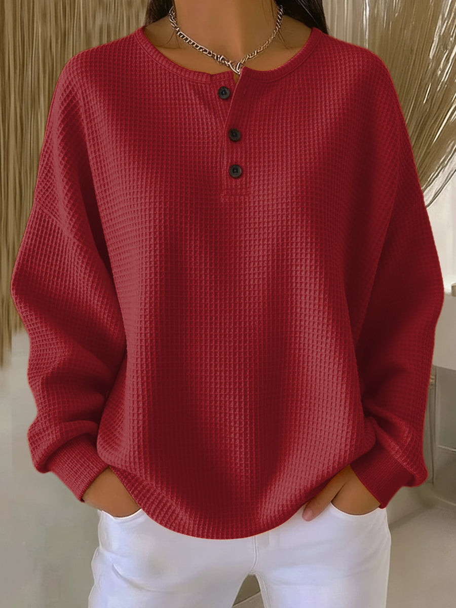ELIZA & MAREN | TEXTURED HENLEY SWEATSHIRT FOR WOMEN