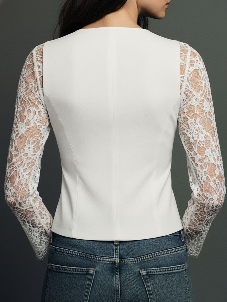 ELIZA & MAREN | SEMI-SHEER SLEEVE BLAZER FOR WOMEN
