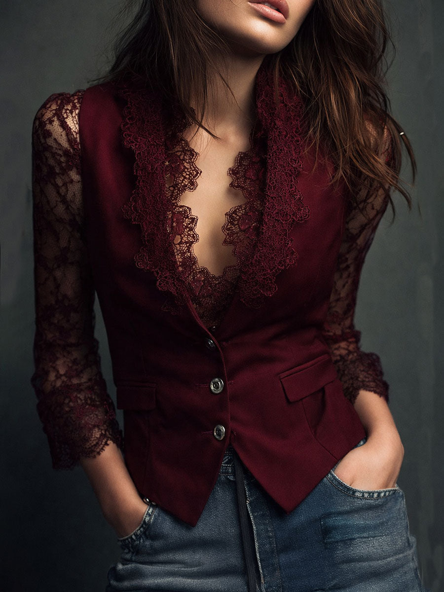 ELIZA & MAREN | SEMI-SHEER SLEEVE BLAZER FOR WOMEN