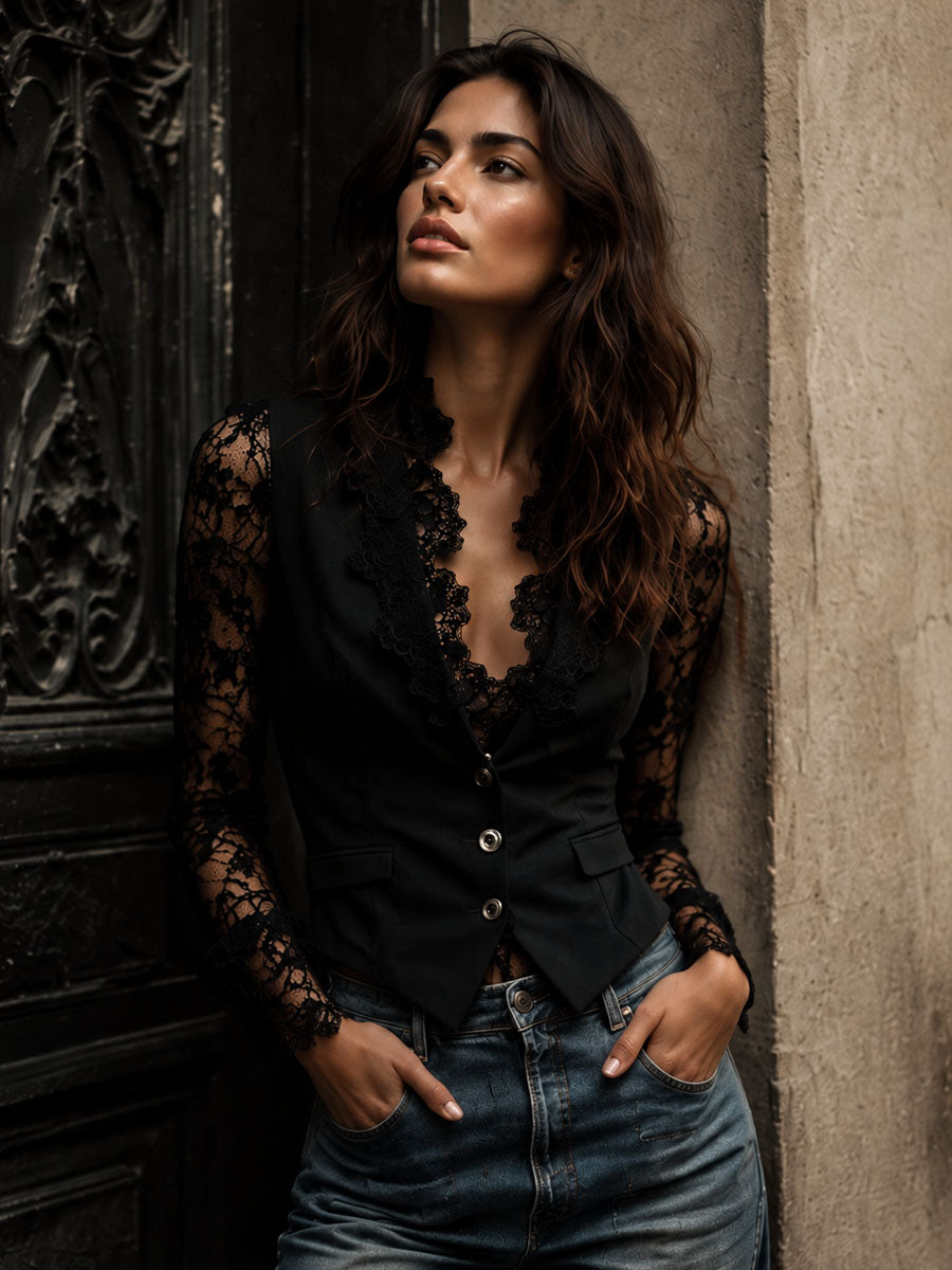 ELIZA & MAREN | SEMI-SHEER SLEEVE BLAZER FOR WOMEN