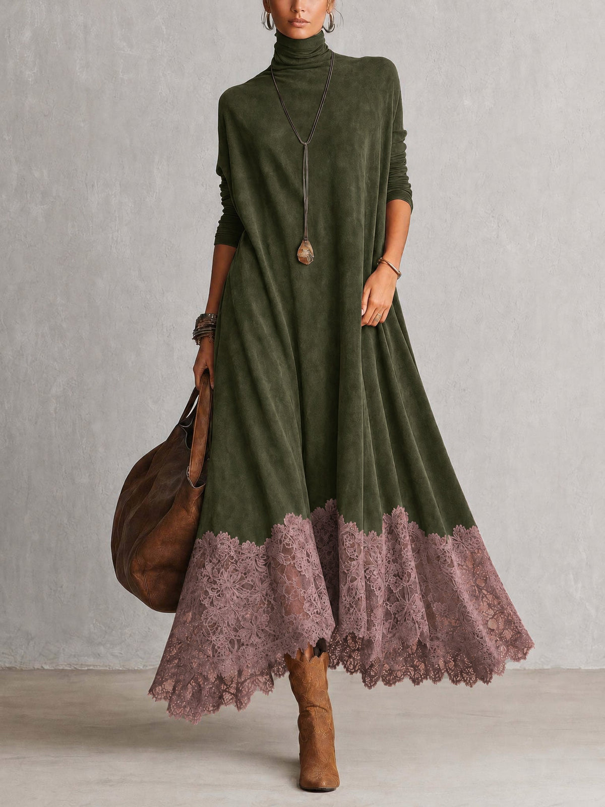 ELIZA & MAREN | SUEDE-EFFECT LACE MAXI DRESS FOR WOMEN