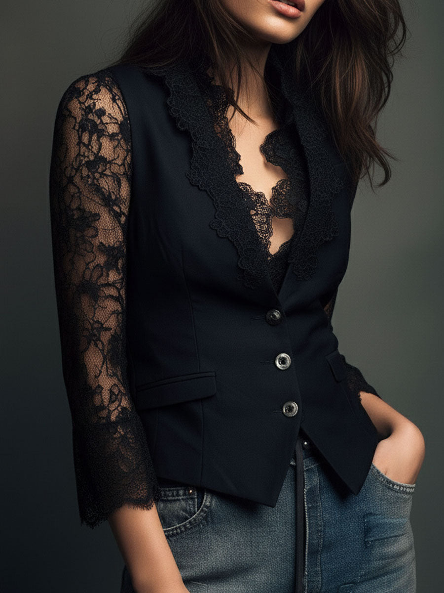 ELIZA & MAREN | SEMI-SHEER SLEEVE BLAZER FOR WOMEN