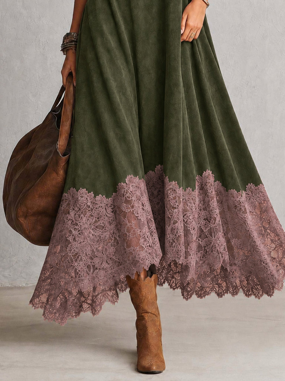 ELIZA & MAREN | SUEDE-EFFECT LACE MAXI DRESS FOR WOMEN