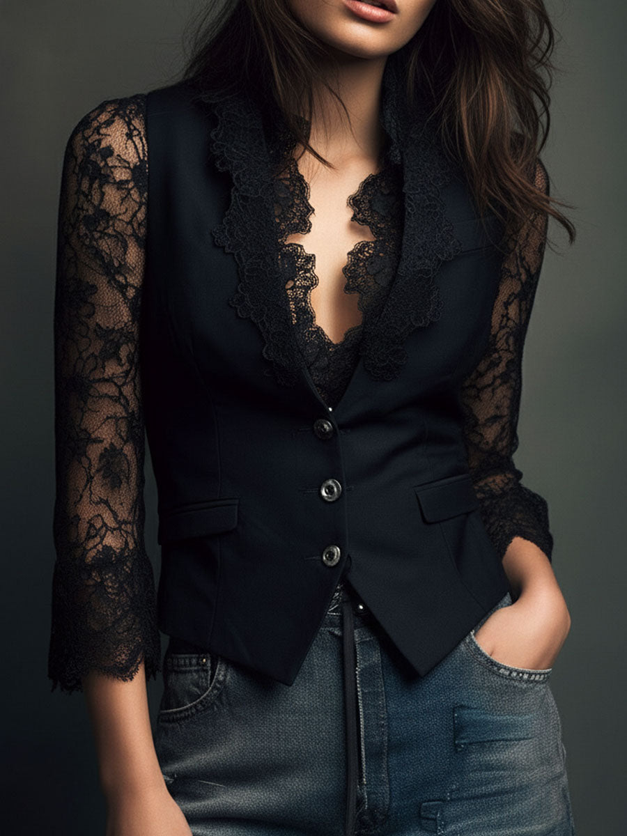 ELIZA & MAREN | SEMI-SHEER SLEEVE BLAZER FOR WOMEN