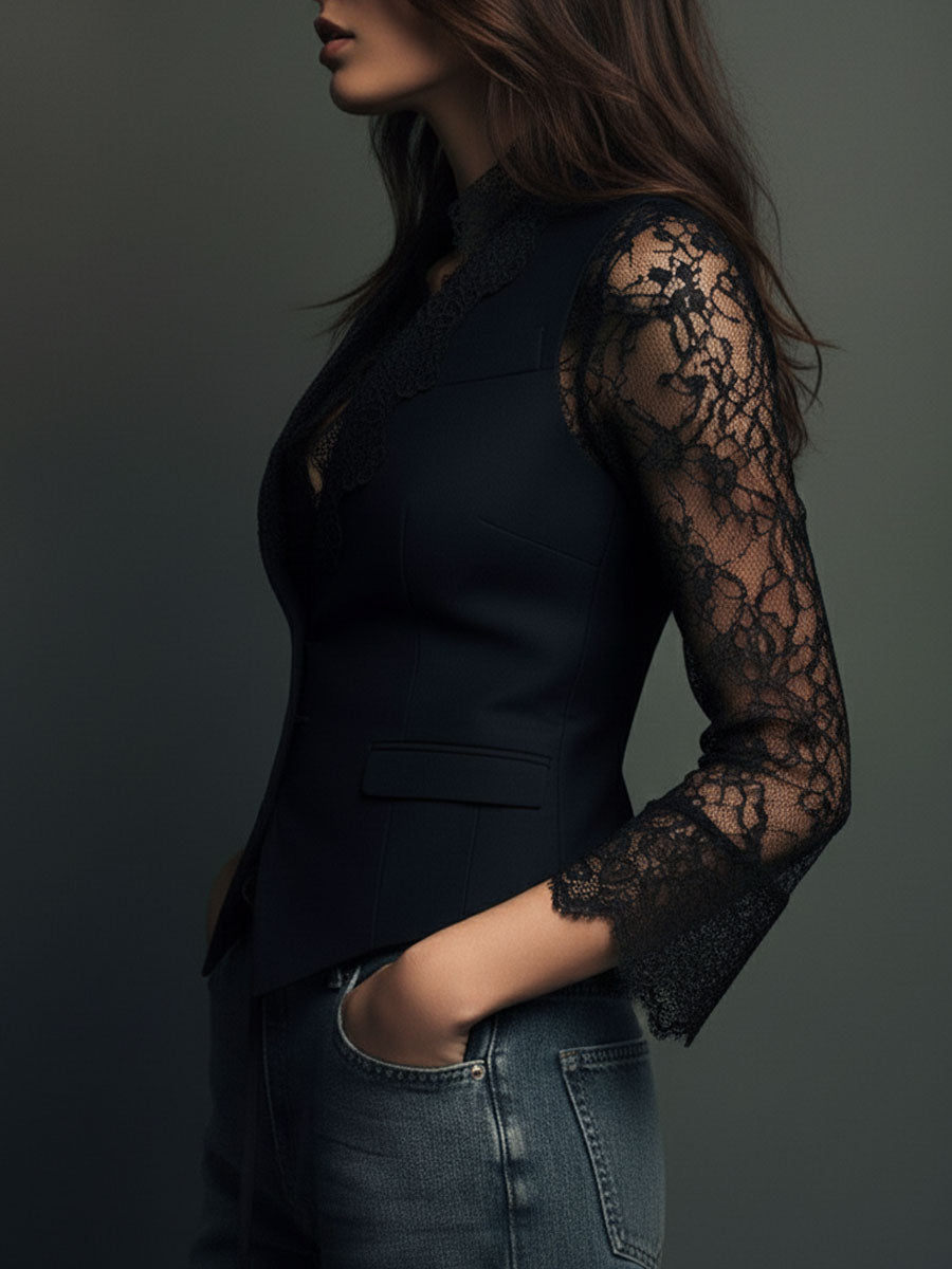ELIZA & MAREN | SEMI-SHEER SLEEVE BLAZER FOR WOMEN