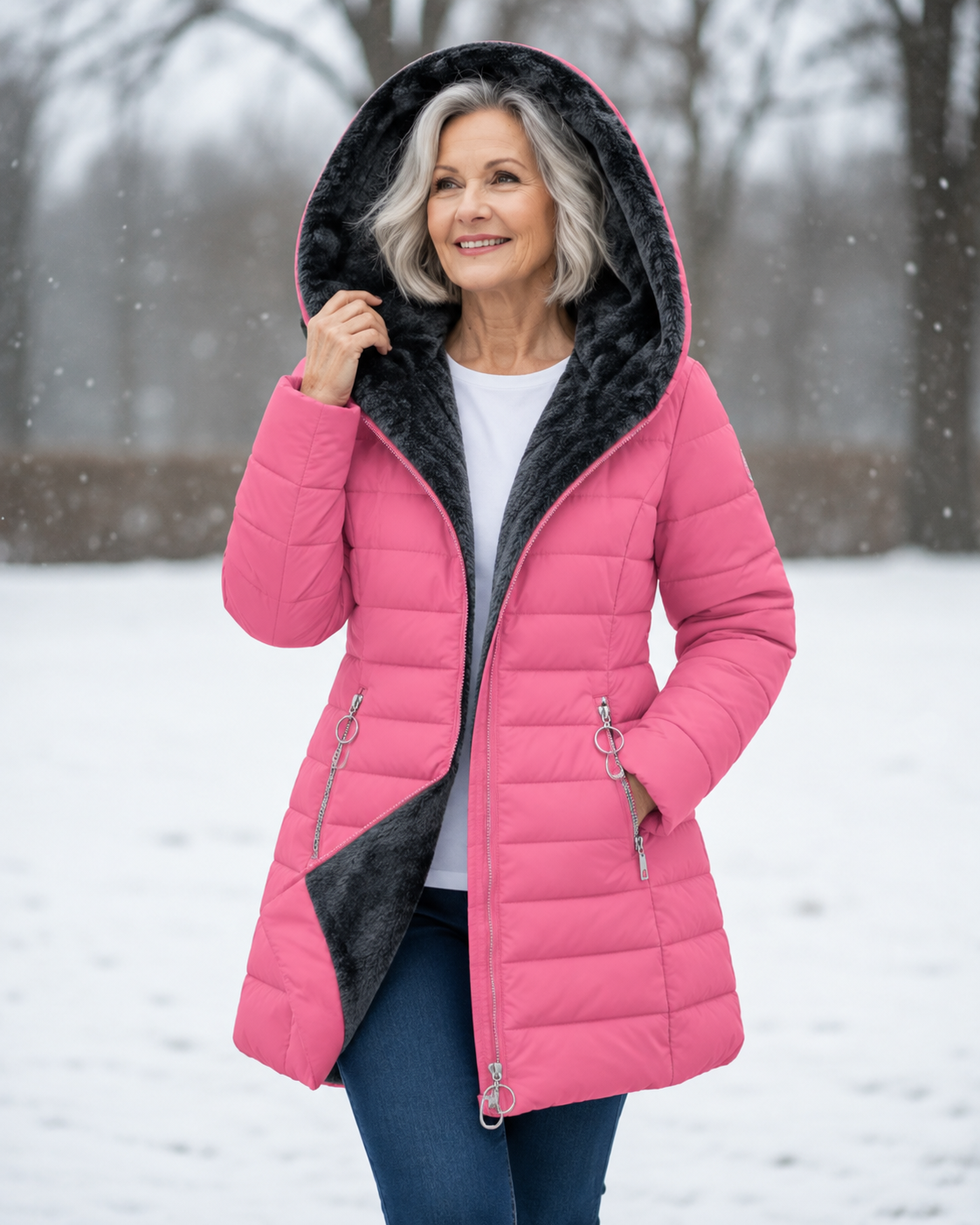 ELIZA & MAREN | QUILTED HIGH HOOD COAT FOR WOMEN