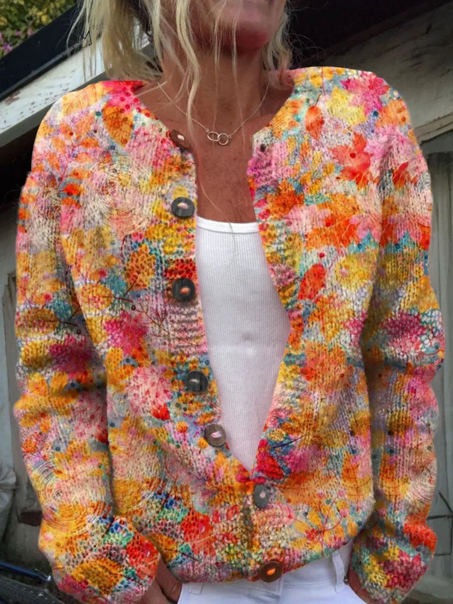 ELIZA & MAREN | MULTICOLOR FLORAL KNIT CARDIGAN FOR WOMEN