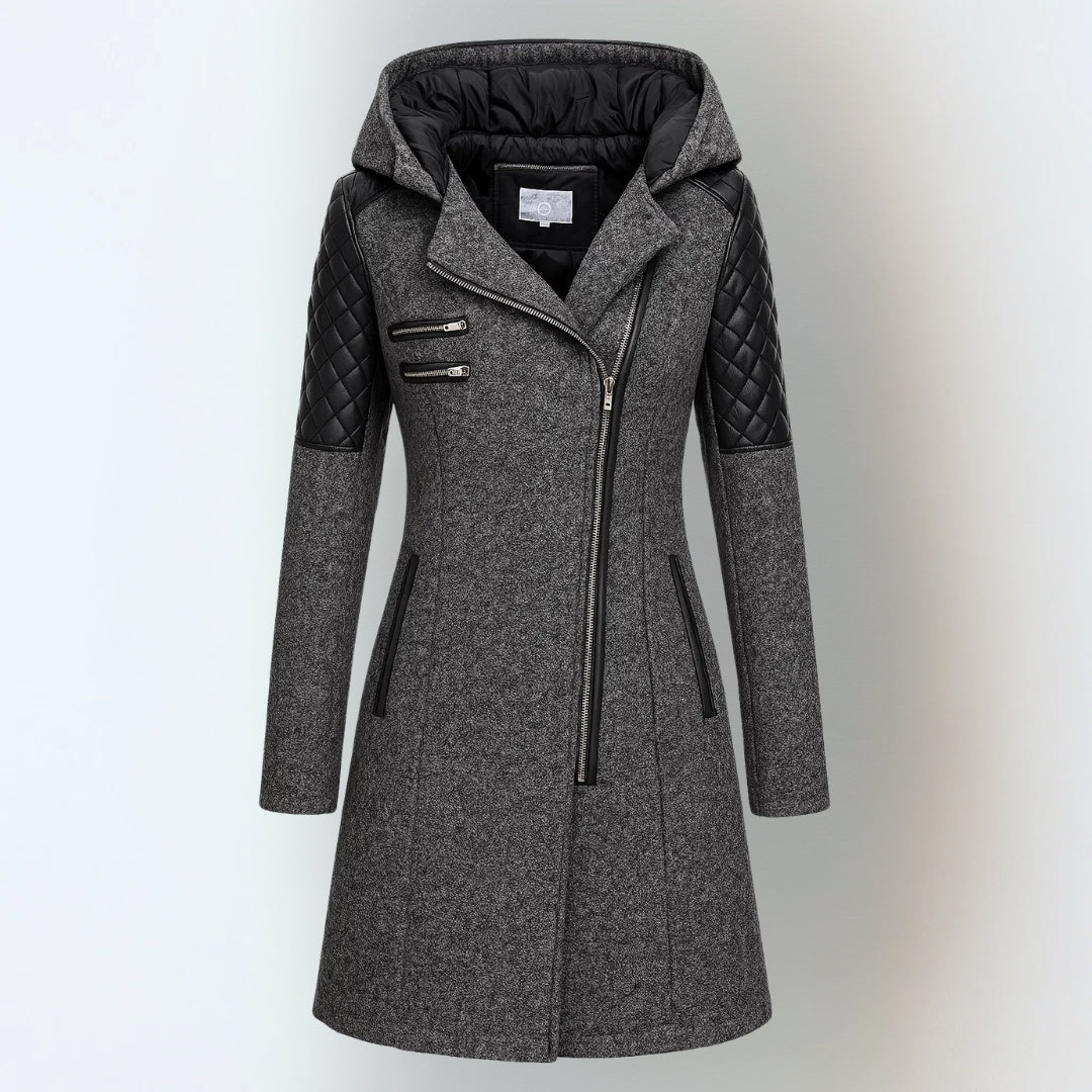 ELIZA & MAREN | ASYMMETRIC ZIP HOODED COAT FOR WOMEN