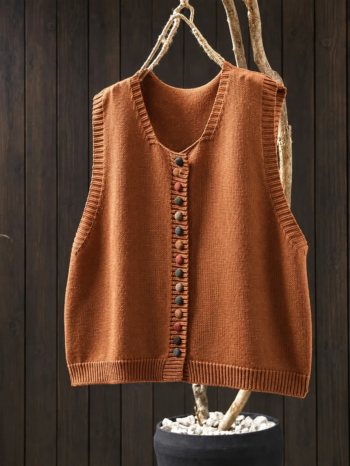 ELIZA & MAREN | COLORFUL BUTTON KNIT VEST FOR WOMEN