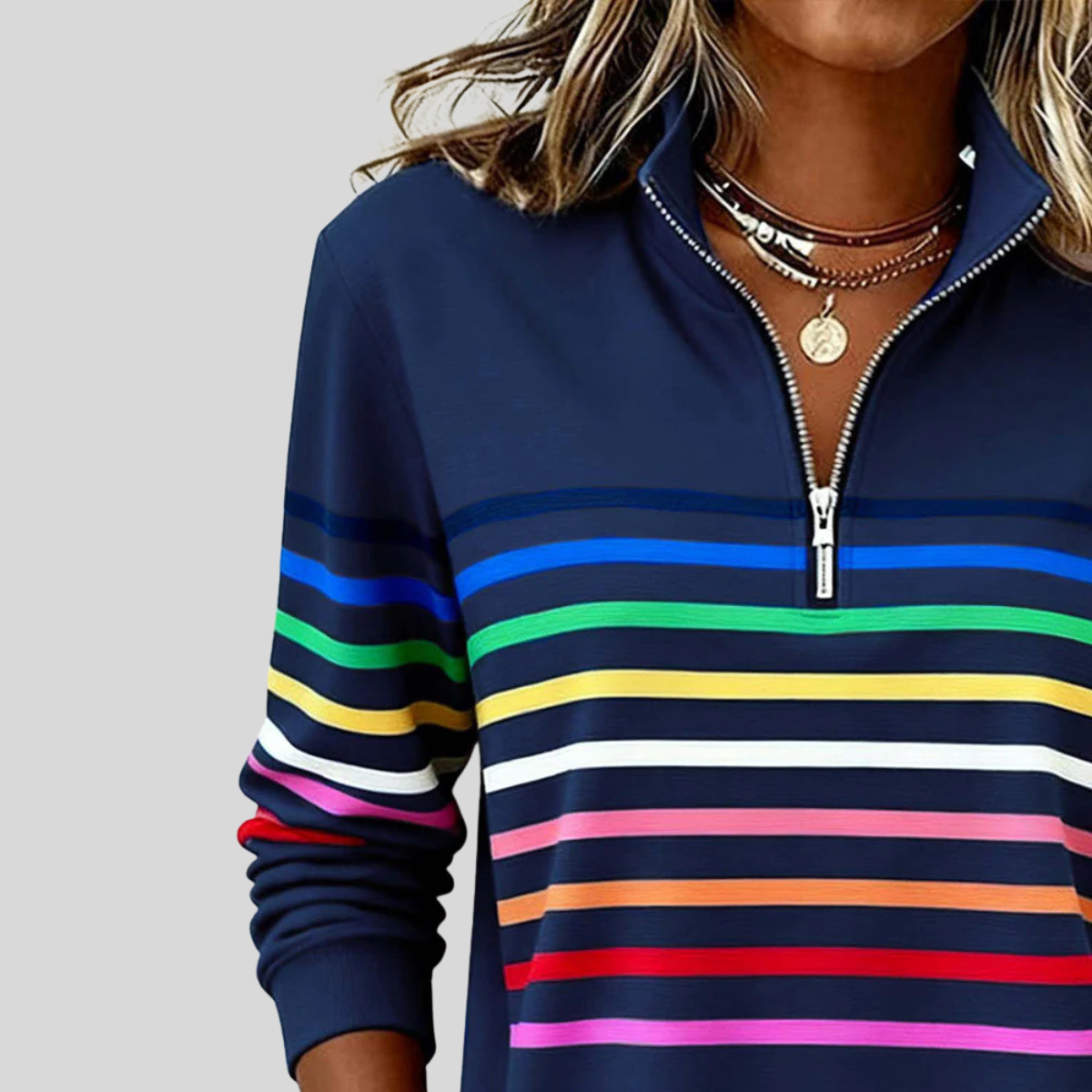 ELIZA & MAREN | STRIPED QUARTER-ZIP SWEATSHIRT FOR WOMEN