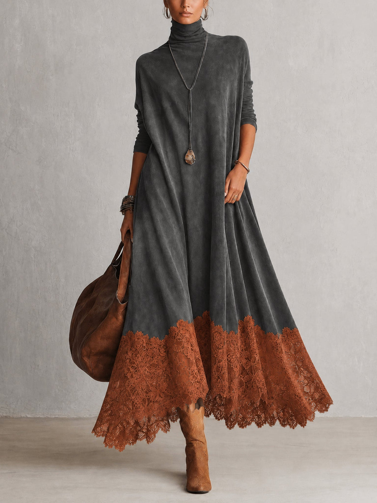 ELIZA & MAREN | SUEDE-EFFECT LACE MAXI DRESS FOR WOMEN