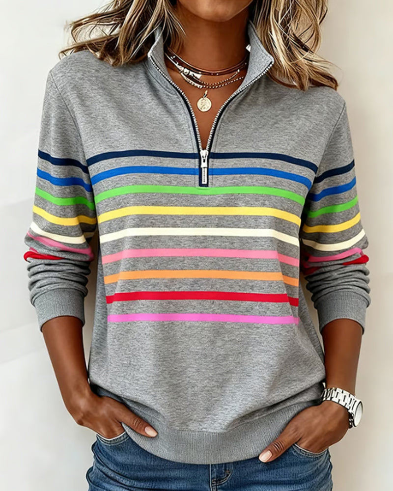 ELIZA & MAREN | STRIPED HALF-ZIP PULLOVER FOR WOMEN