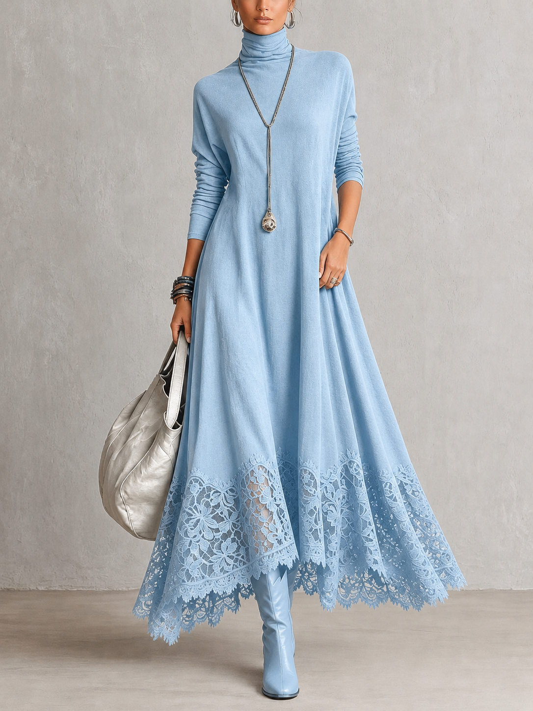 ELIZA & MAREN | SUEDE-EFFECT LACE MAXI DRESS FOR WOMEN