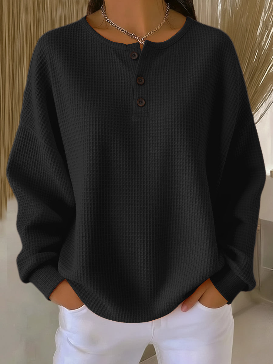 ELIZA & MAREN | TEXTURED HENLEY SWEATSHIRT FOR WOMEN