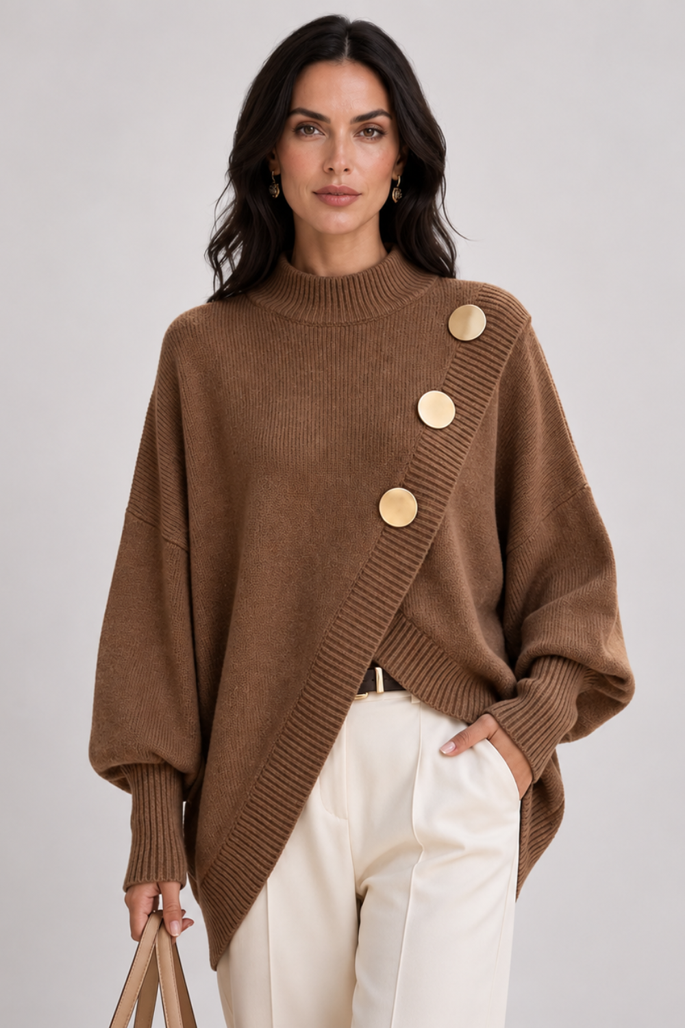 ELIZA & MAREN | ASYMMETRIC BUTTON SWEATER FOR WOMEN