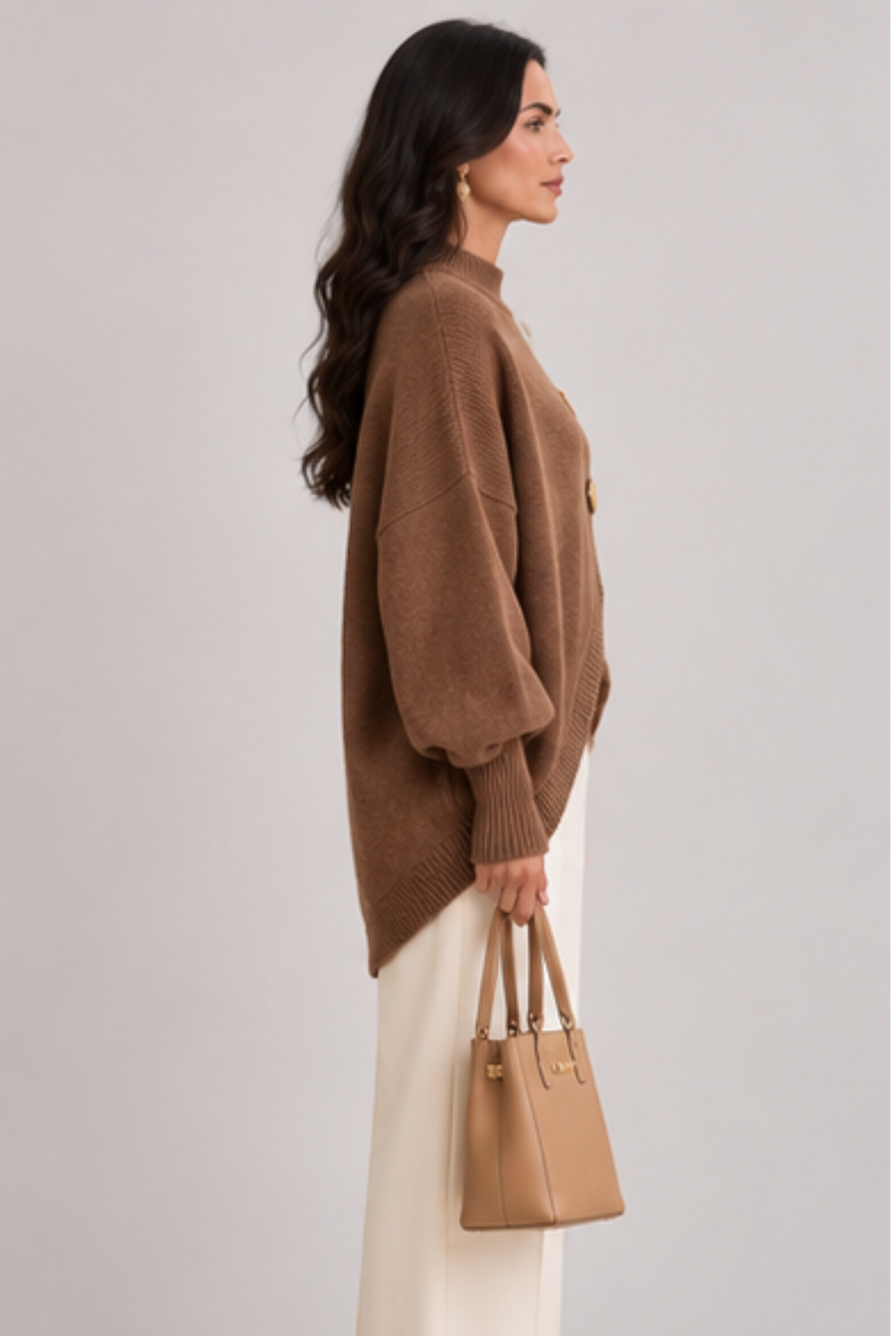 ELIZA & MAREN | ASYMMETRIC BUTTON SWEATER FOR WOMEN