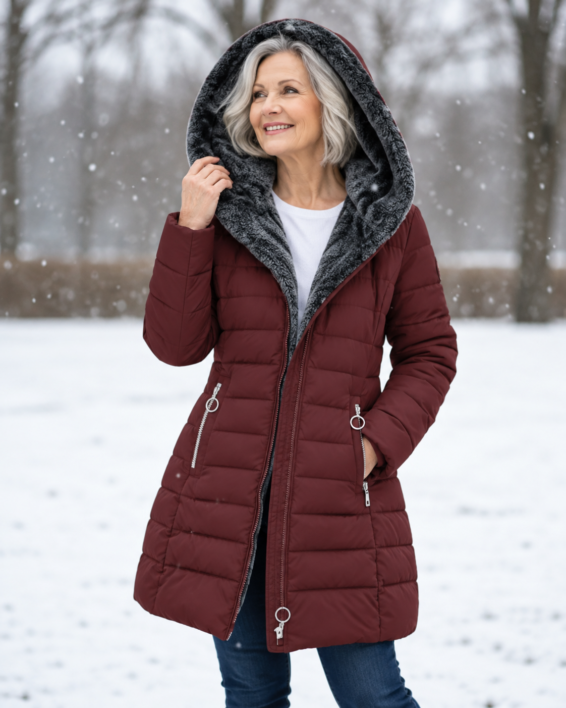 ELIZA & MAREN | QUILTED HIGH HOOD COAT FOR WOMEN