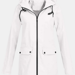 White hooded jacket with front zipper
