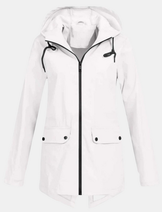 White hooded jacket with front zipper