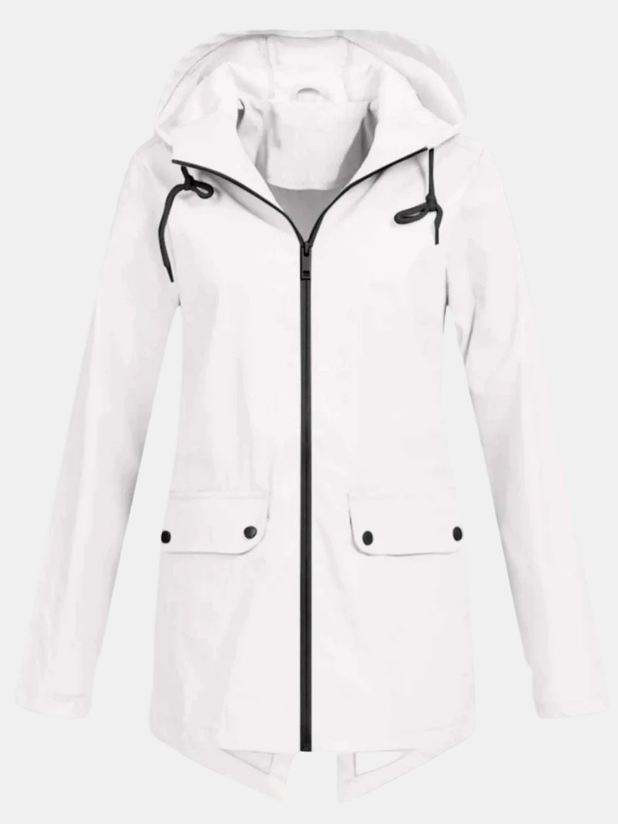White hooded jacket with front zipper