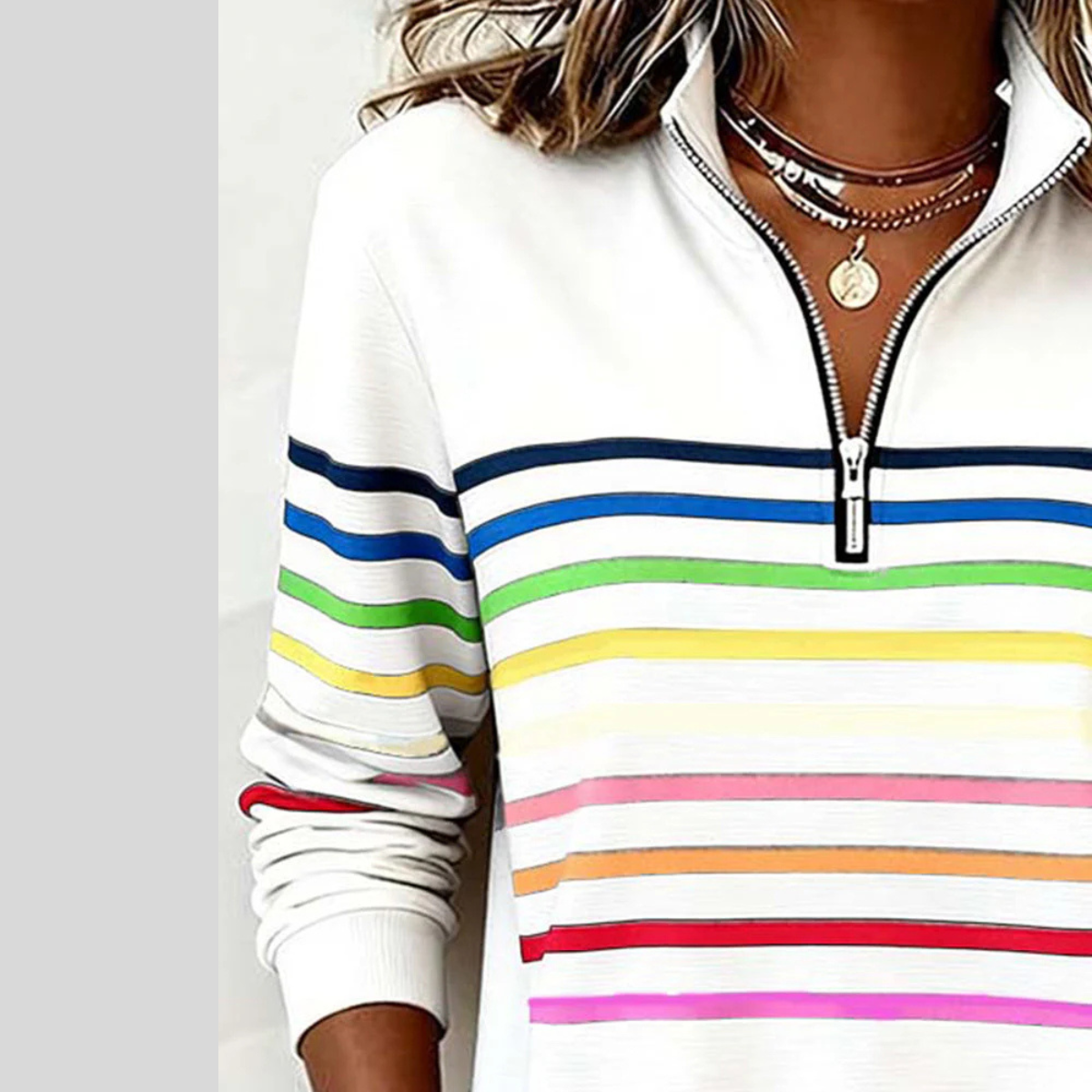 ELIZA & MAREN | STRIPED QUARTER-ZIP SWEATSHIRT FOR WOMEN