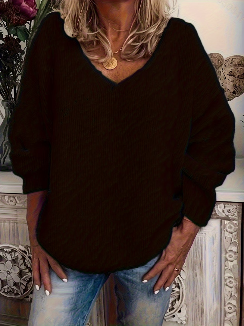 ELIZA & MAREN | CHUNKY V-NECK SWEATER FOR WOMEN
