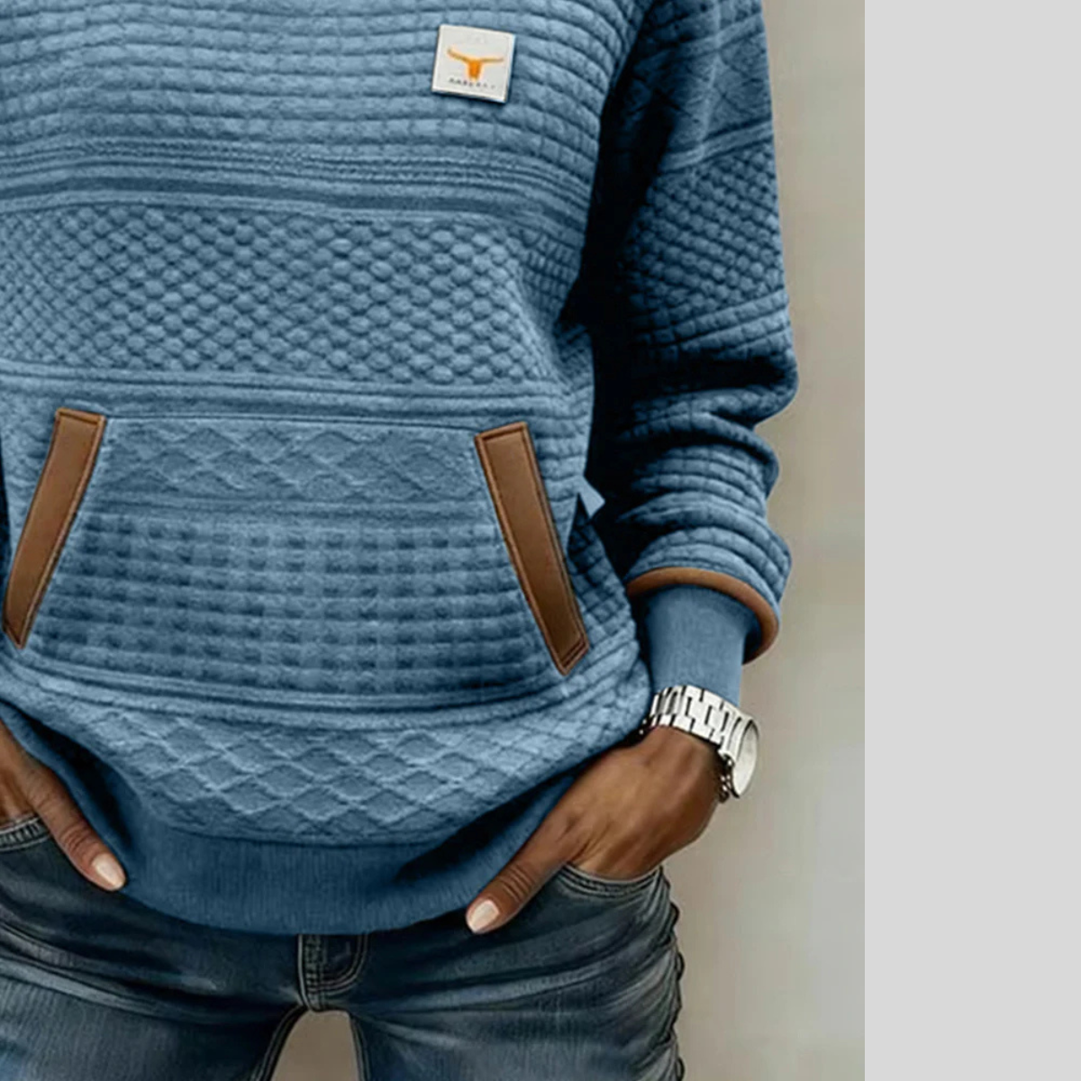 ELIZA & MAREN | TEXTURED CREW NECK SWEATSHIRT FOR WOMEN