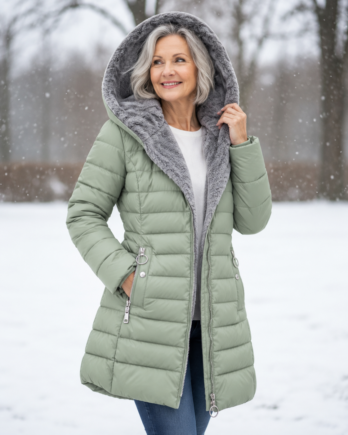 ELIZA & MAREN | QUILTED HIGH HOOD COAT FOR WOMEN
