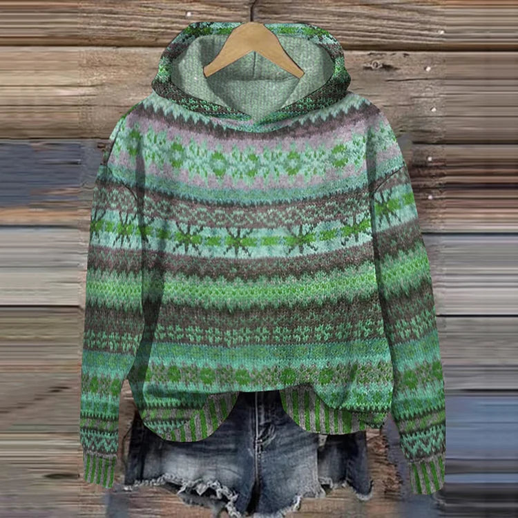 ELIZA & MAREN | HOODED PATTERNED KNIT SWEATER FOR WOMEN