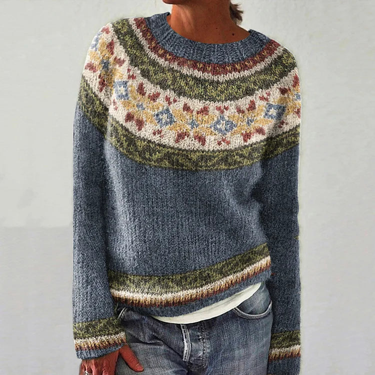ELIZA & MAREN | FLORAL YOKE KNIT SWEATER FOR WOMEN
