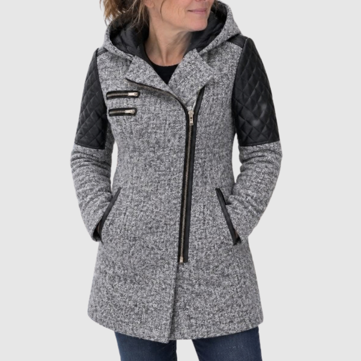 ELIZA & MAREN | ASYMMETRIC ZIP HOODED COAT FOR WOMEN