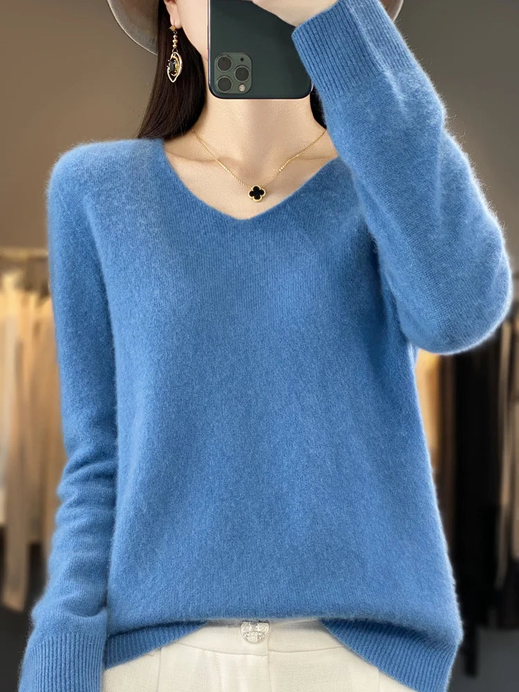 ELIZA & MAREN | CLASSIC V-NECK KNIT SWEATER FOR WOMEN