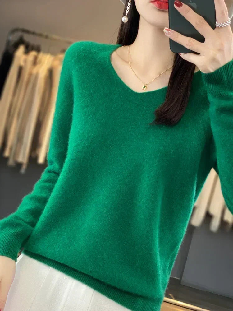 ELIZA & MAREN | CLASSIC V-NECK KNIT SWEATER FOR WOMEN