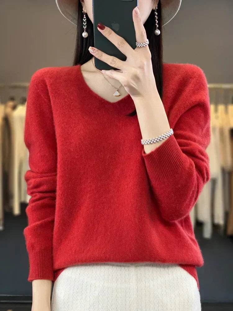ELIZA & MAREN | CLASSIC V-NECK KNIT SWEATER FOR WOMEN