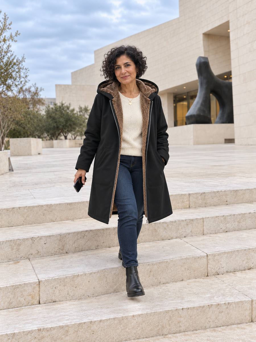 ELIZA & MAREN | SHERPA-LINED HOODED COAT FOR WOMEN