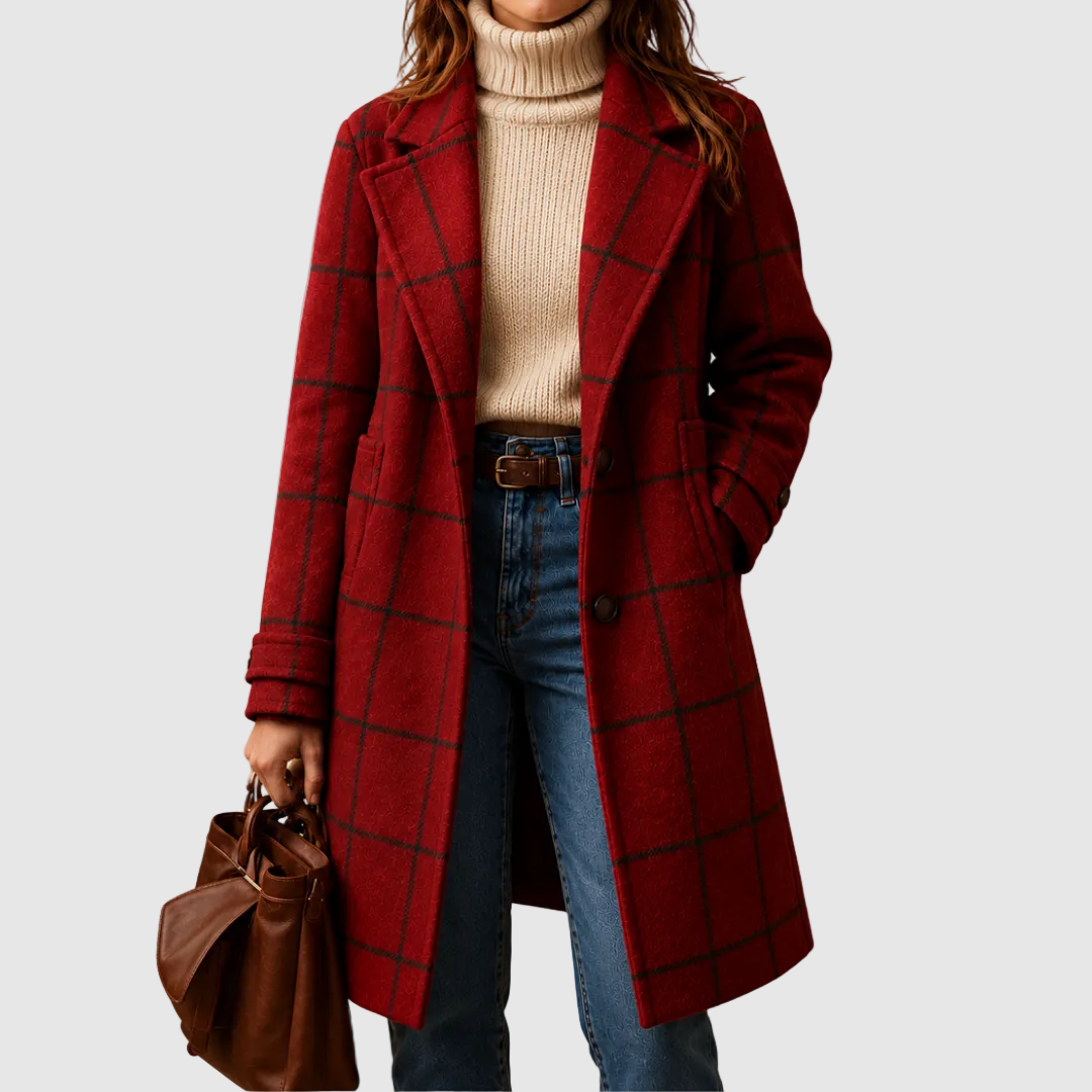 ELIZA & MAREN | WINDOWPANE PLAID LAPEL COAT FOR WOMEN