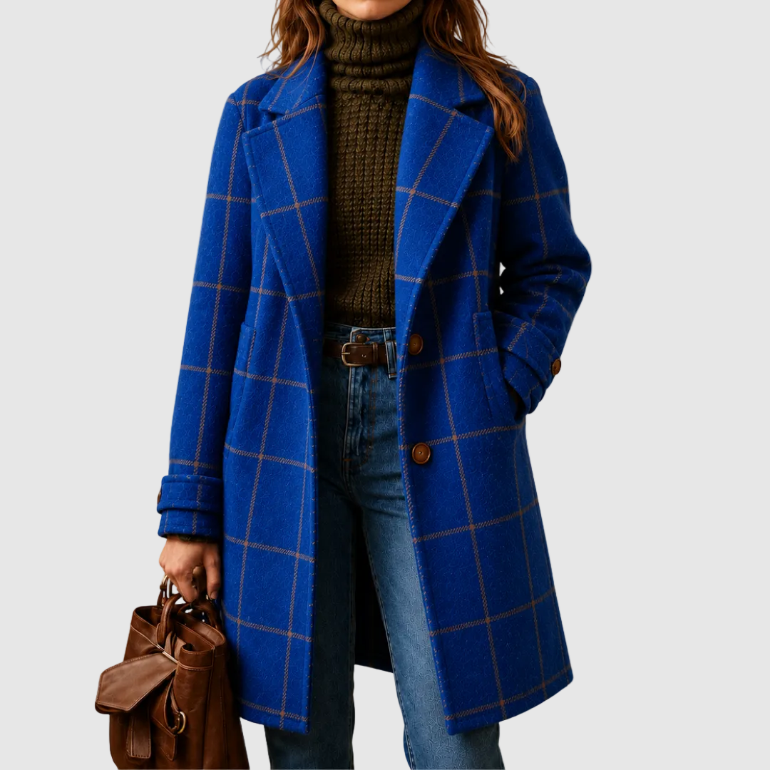 ELIZA & MAREN | WINDOWPANE PLAID LAPEL COAT FOR WOMEN