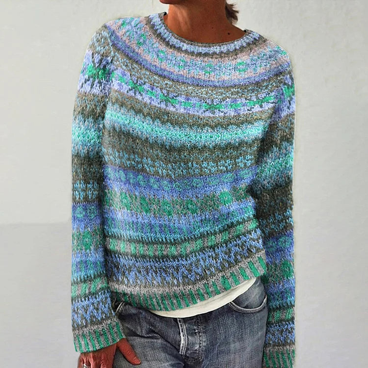 ELIZA & MAREN | FLARED PATTERN KNIT SWEATSHIRT FOR WOMEN